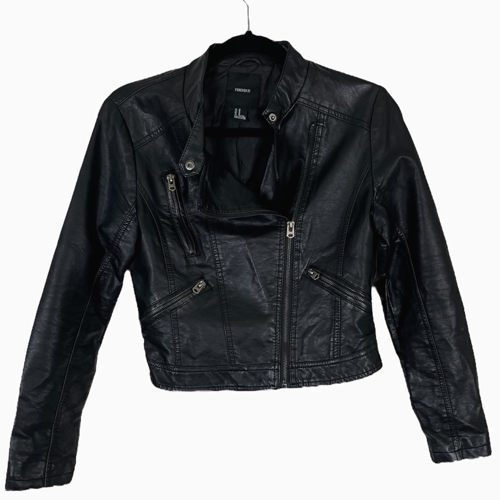 Forever 21 Vegan Leather Crop Jacket - Medium